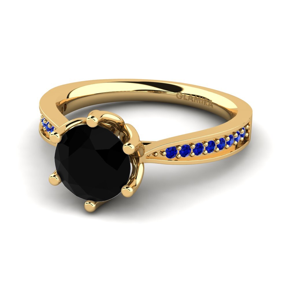 14ct Yellow Gold Black Diamond Engagement Ring Hiya