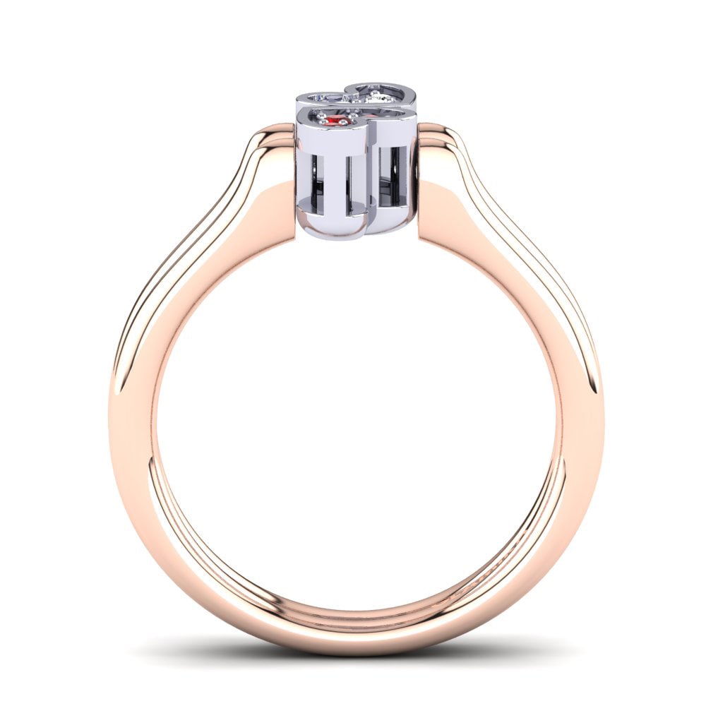 9ct Rose & White Gold Red Zirconia Ring Abequa