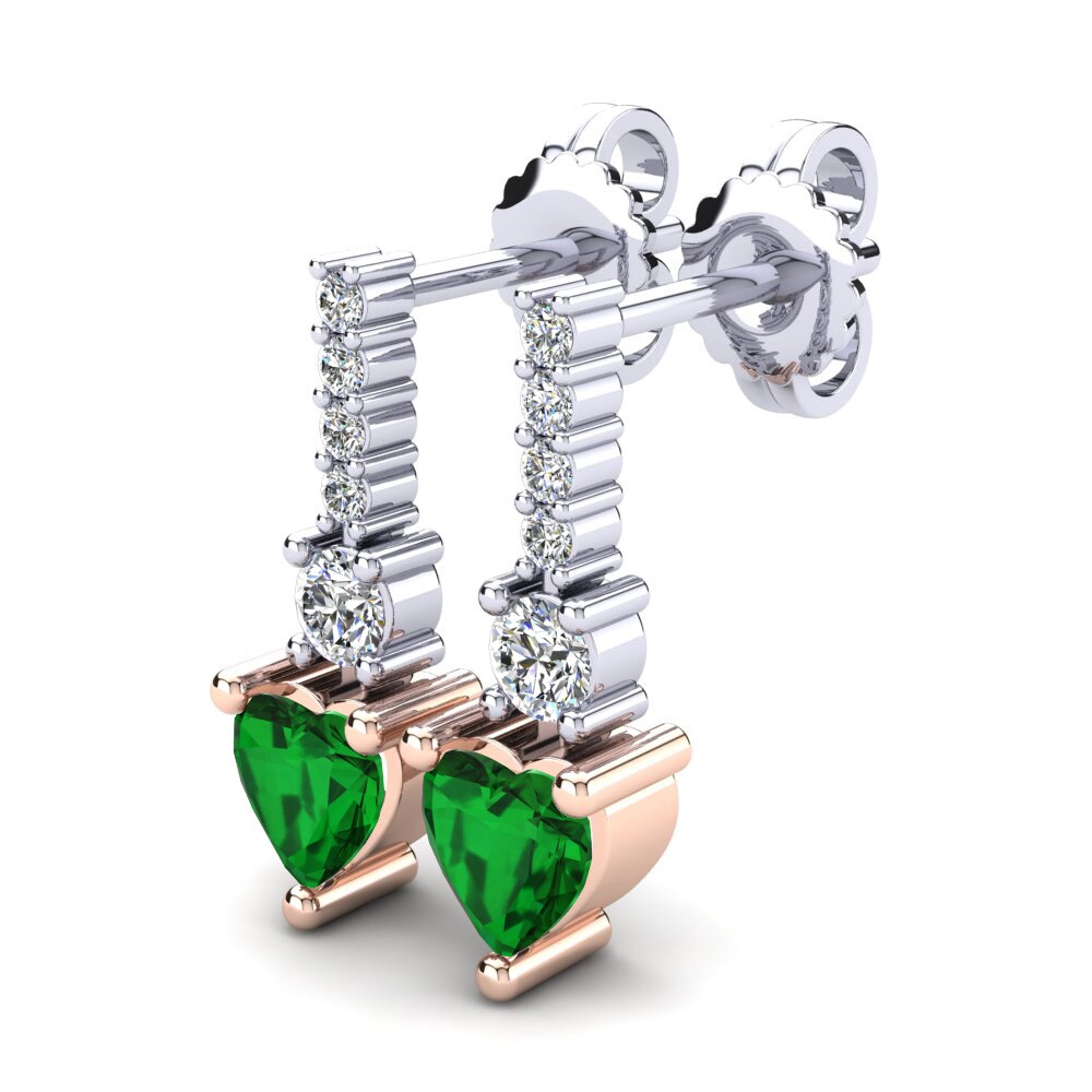 14ct White & Rose Gold Emerald (Lab Created) Women's Earring Aeker