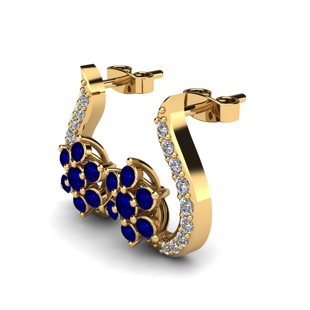 Ouro Amarelo 14K Safira Brincos Feminino Alayunt
