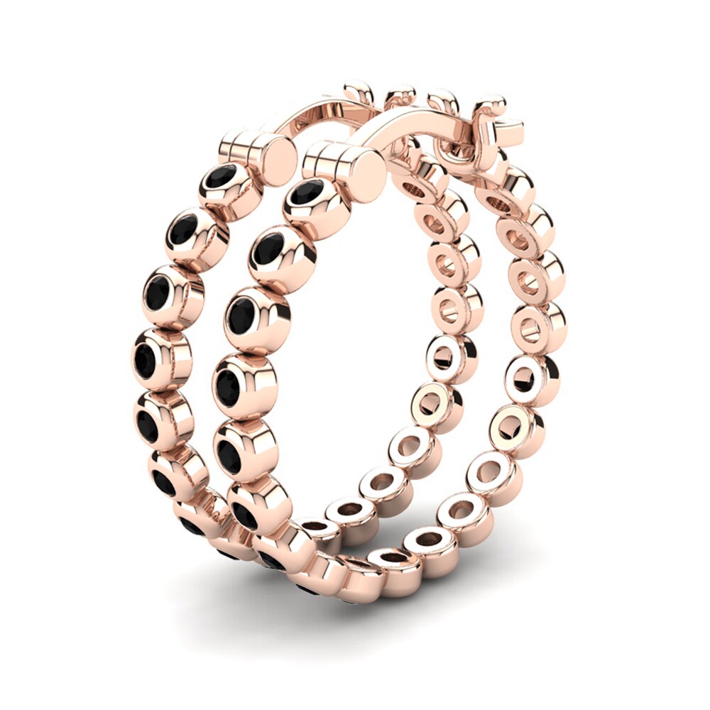 14ct Rose Gold Black Sapphire Women's Earring Alvernia 18 mm