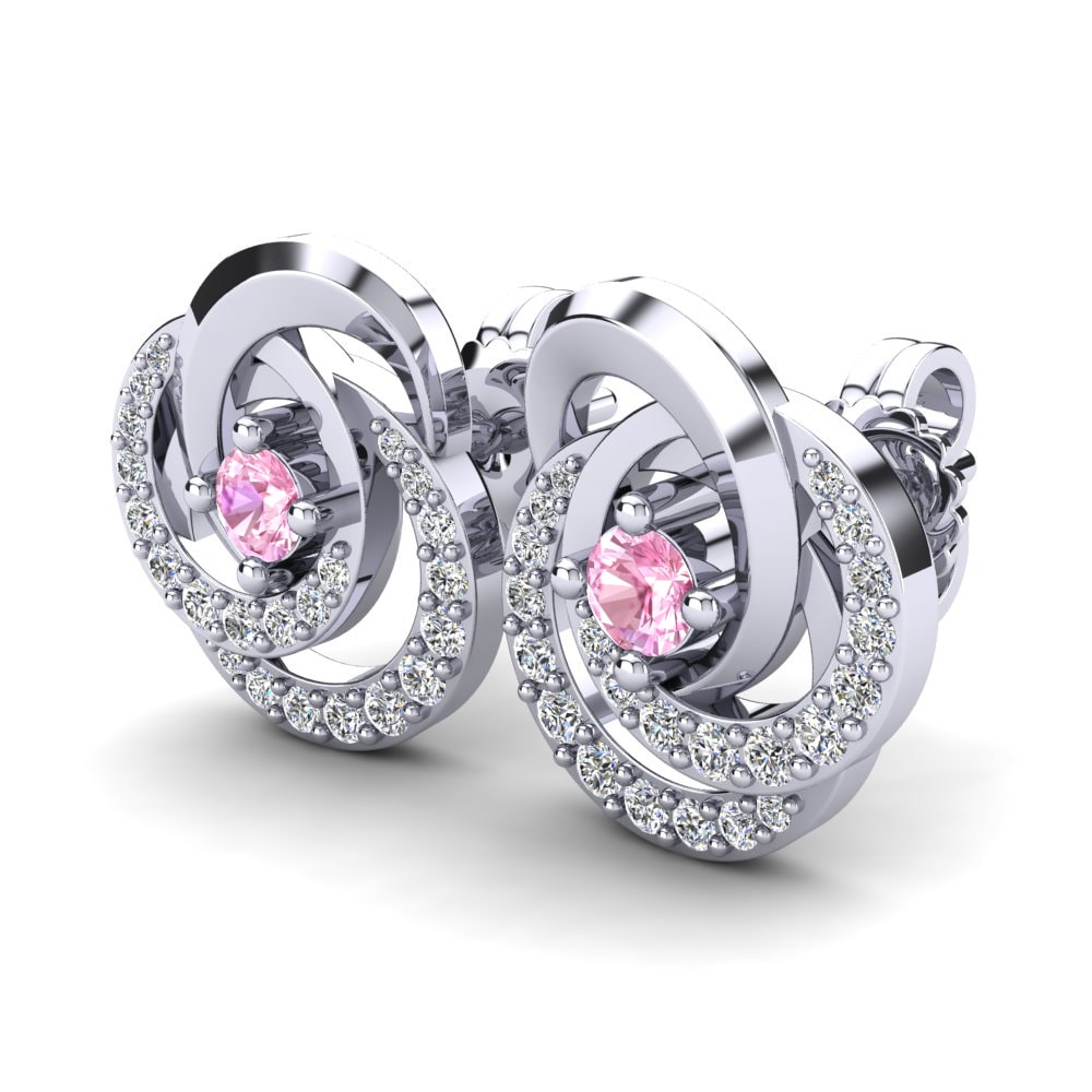 14k Oro Blanco Zafiro Rosado Pendiente de mujer Amberjill