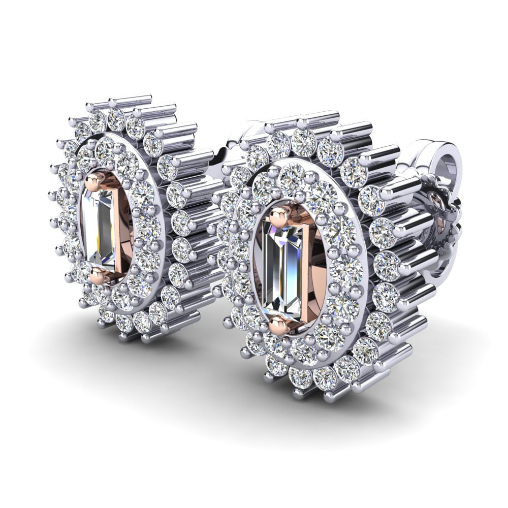 14k Oro Blanco / Rosa Baguette Pendiente de mujer Andrah