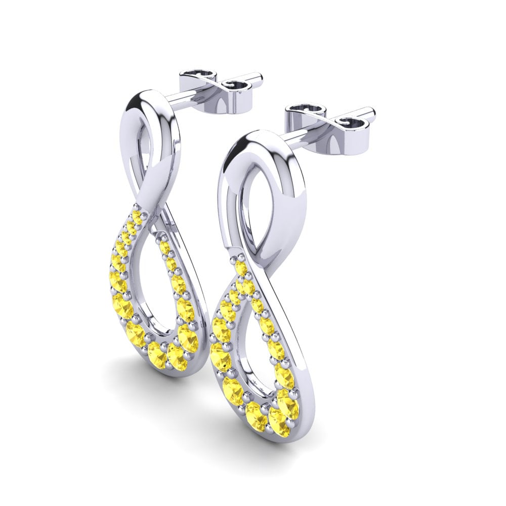 9k Oro Blanco Zafiro amarillo Pendiente de mujer Assieh
