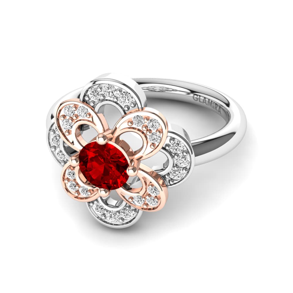 14k Oro Blanco & Rosa Rubí (Creado en laboratorio) Anillo Aubina