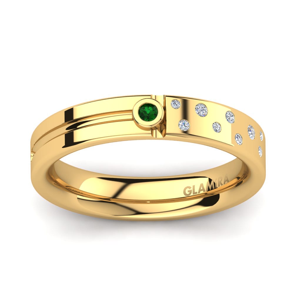 14k Oro Amarillo Circonita Verde Anillo de Hombre Bellanca