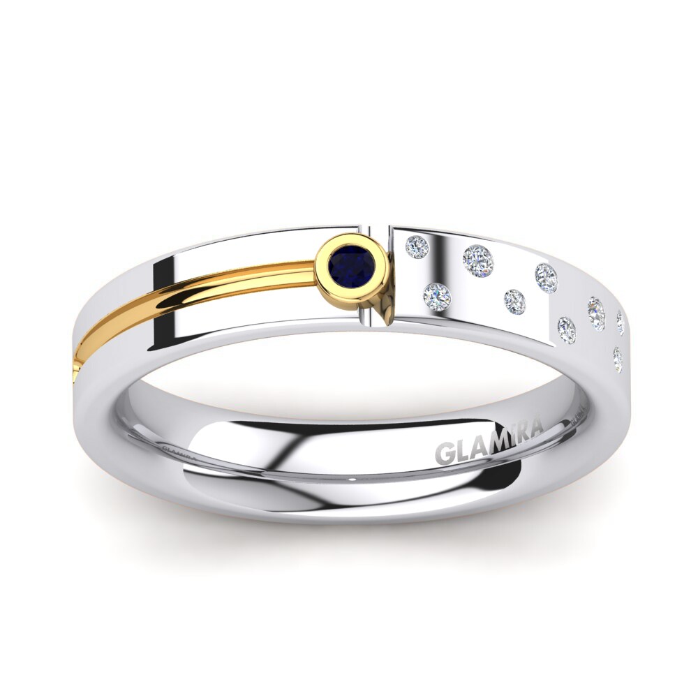14ct White & Yellow Gold Dark Blue Zirconia Men's Ring Bellanca