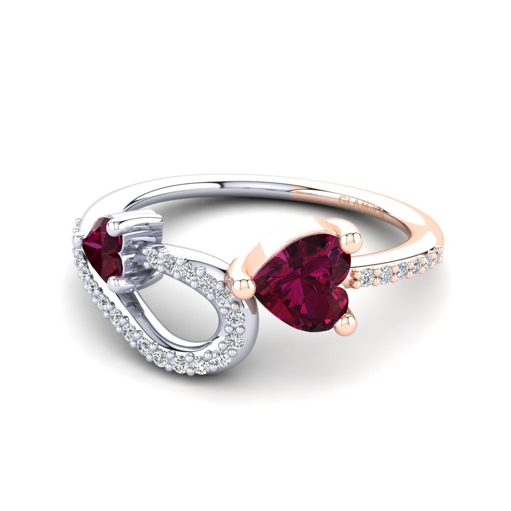 14k Oro Blanco & Rosa Granate Rhodolite Anillo Bojana