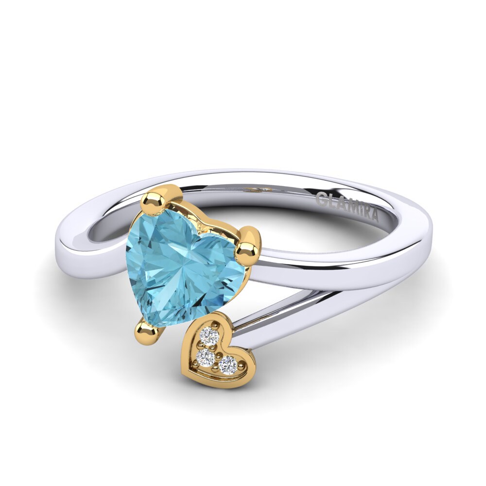 14ct White & Yellow Gold Aquamarine Ring Clematis
