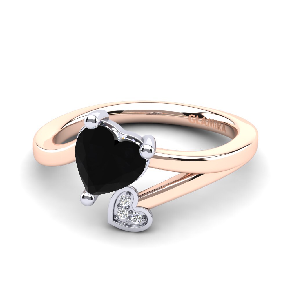14ct Rose & White Gold Black Onyx Ring Clematis