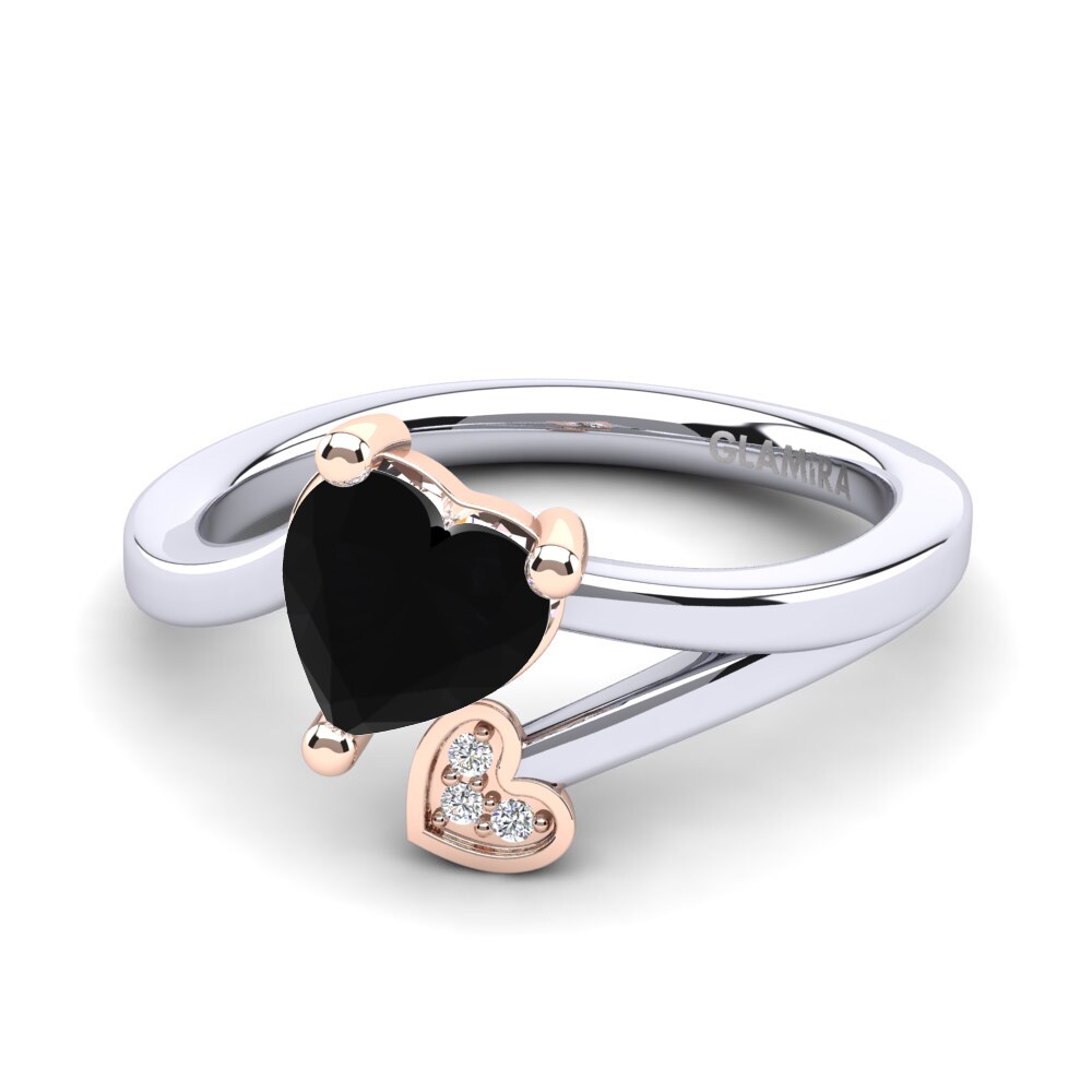 14ct White & Rose Gold Black Sapphire Ring Clematis
