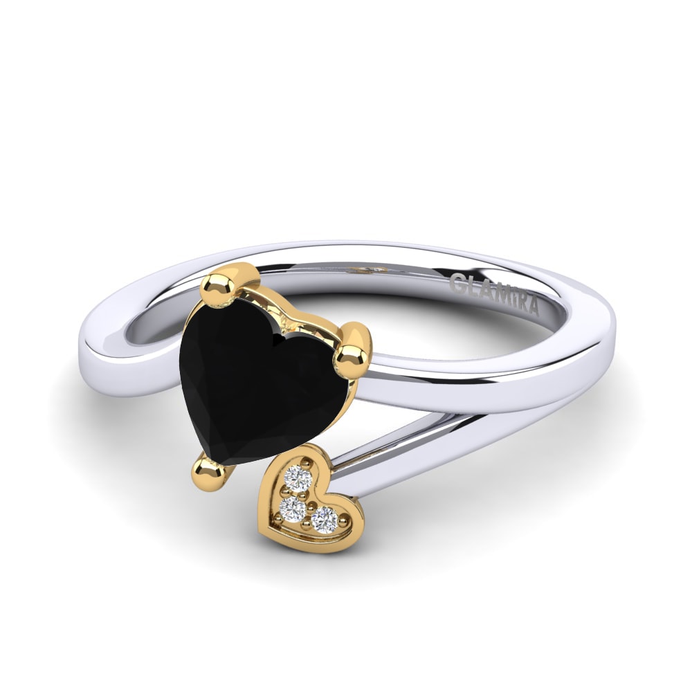 18ct White & Yellow Gold Black Diamond Ring Clematis