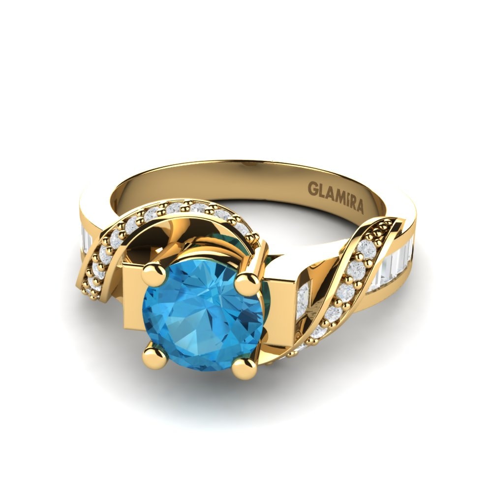9k Oro Amarillo Topacio azul Set de Anillos Grande Anillo A