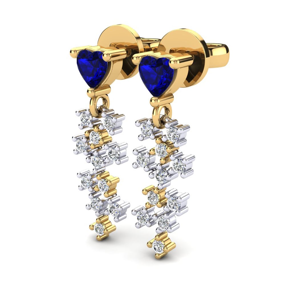 14k Oro Amarillo & Blanco Circonita Azul Oscuro Pendiente de mujer Addolorata