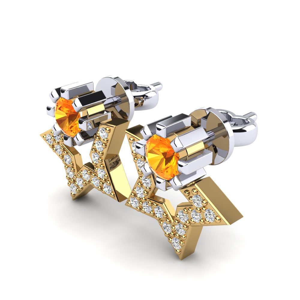 14ct Yellow & White Gold Citrine Women's Earring Amedee