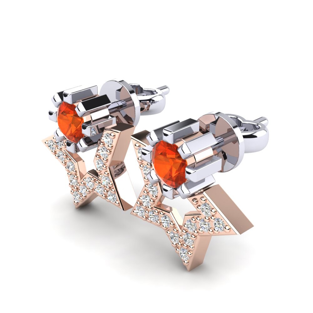 14ct Rose & White Gold Fire Opal Women's Earring Amedee