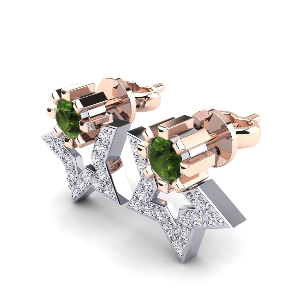 14ct White / Rose Gold Green Tourmaline Women's Earring Amedee
