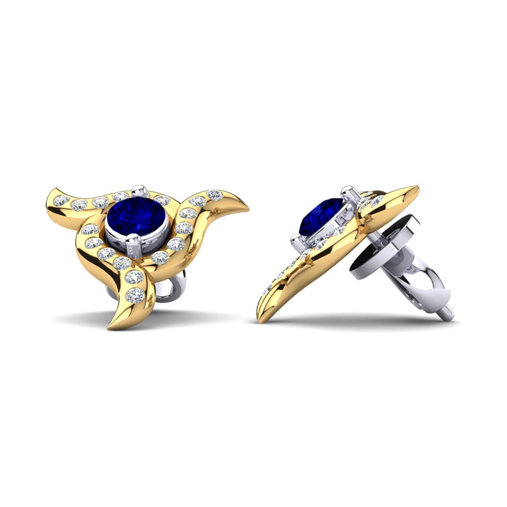 14k Oro Amarillo & Blanco Circonita Azul Oscuro Pendiente de mujer Clementina