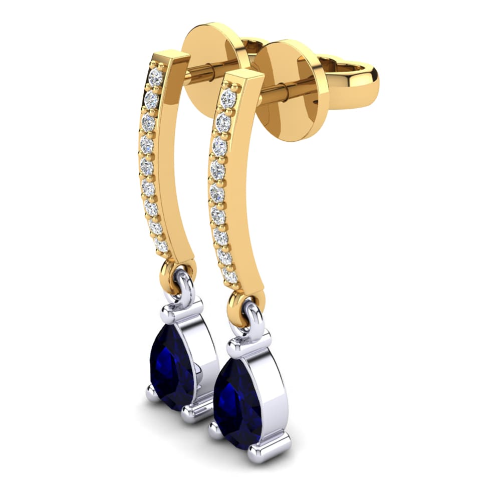 14k Oro Amarillo & Blanco Circonita Azul Oscuro Pendiente de mujer Denise