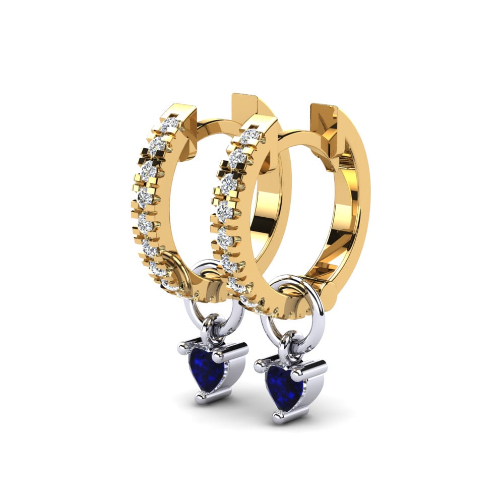 14k Oro Amarillo & Blanco Circonita Azul Oscuro Pendiente de mujer Fiamma