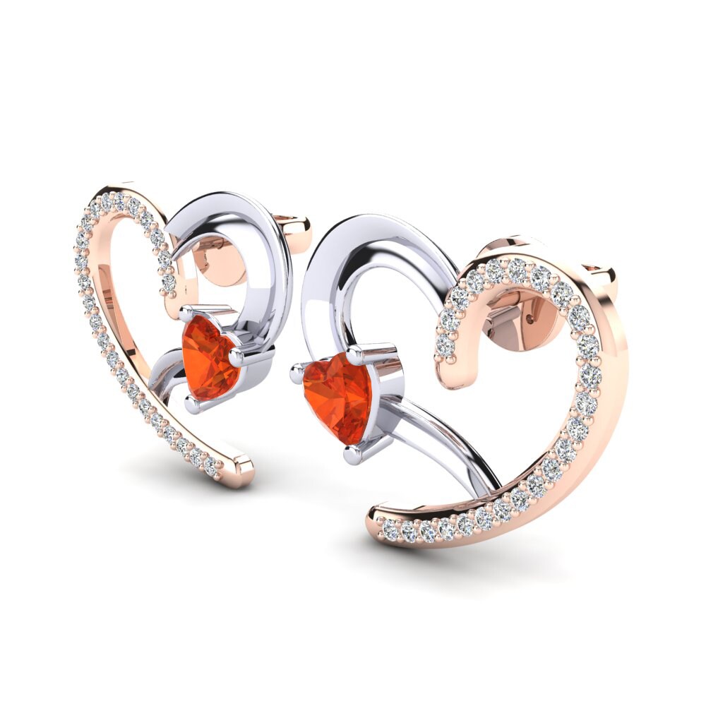14ct Rose & White Gold Fire Opal Women's Earring Halnesy