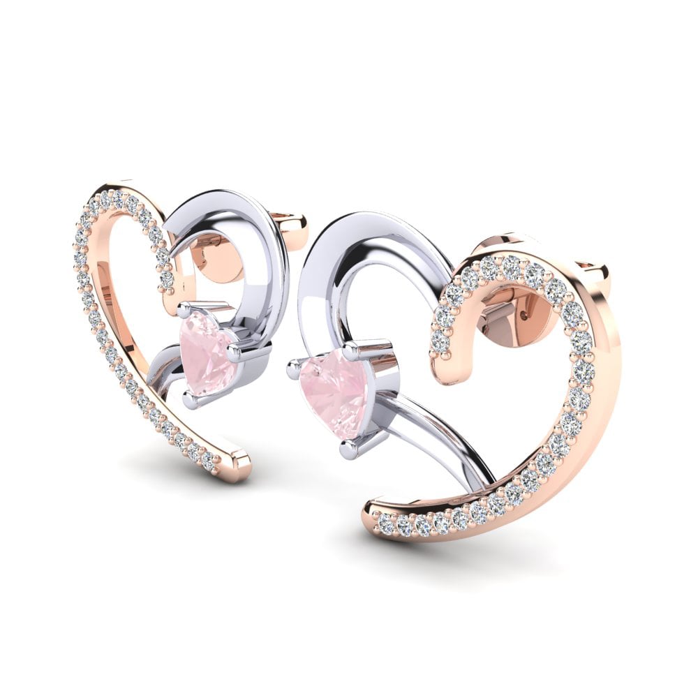 9k Oro Rosa & Blanco Cuarzo rosa Pendiente de mujer Halnesy