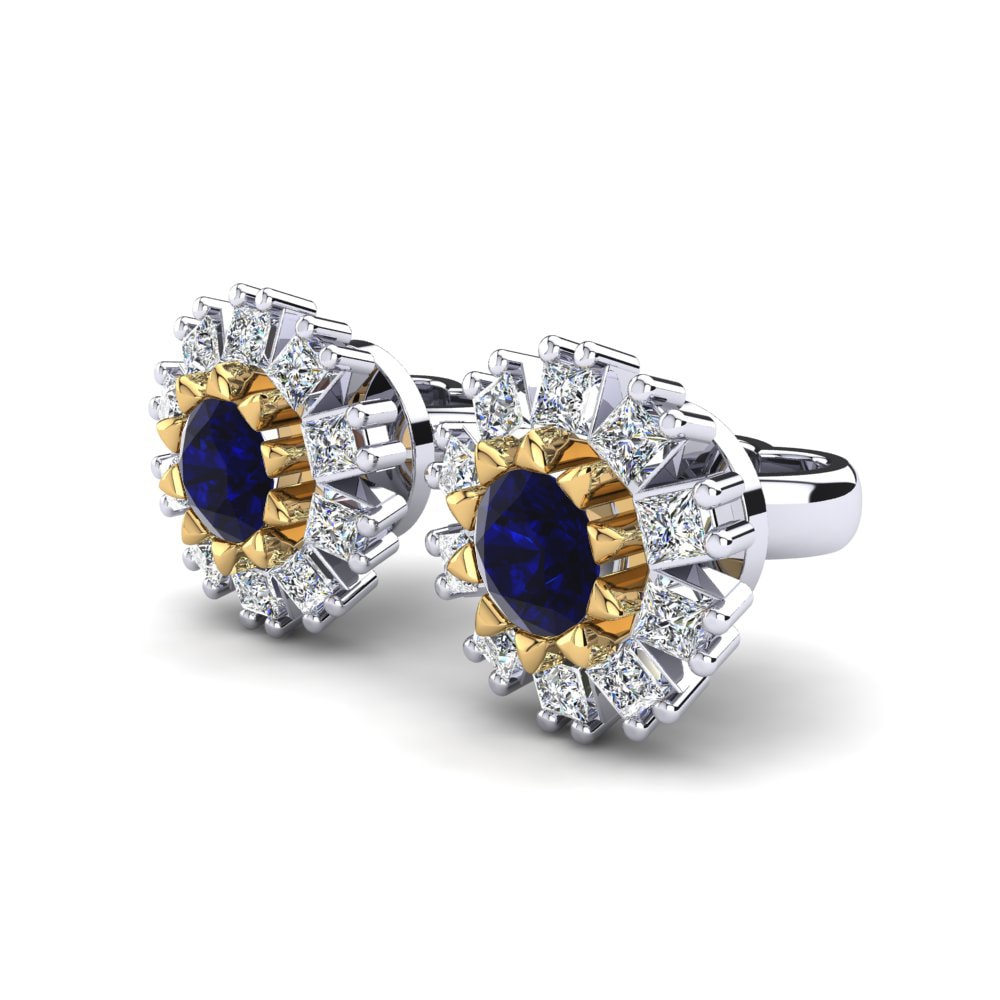 14k Oro Amarillo & Blanco Circonita Azul Oscuro Pendiente de mujer Ilaria