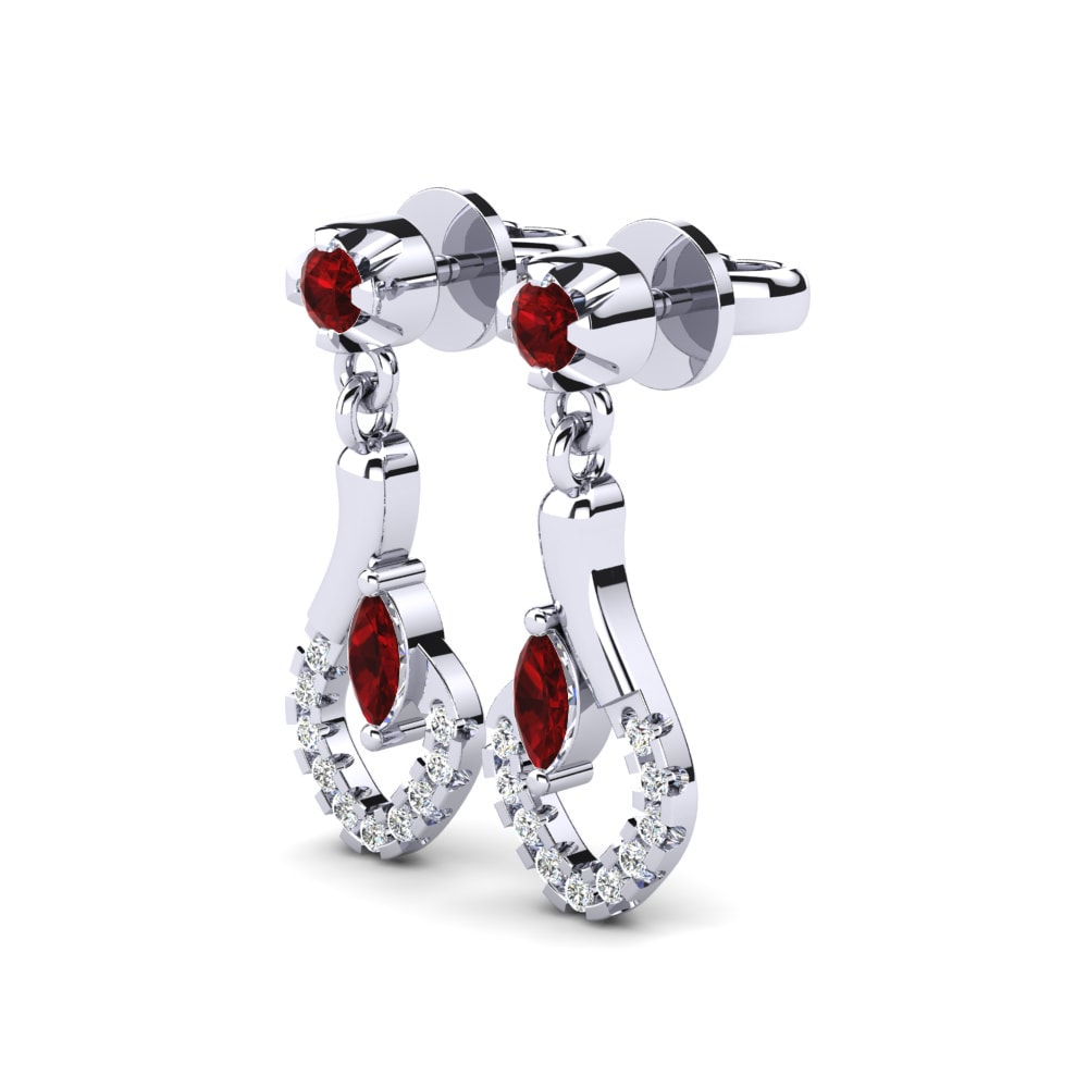 Or Blanc 585 Rubis Boucle d'oreille femme Ileana