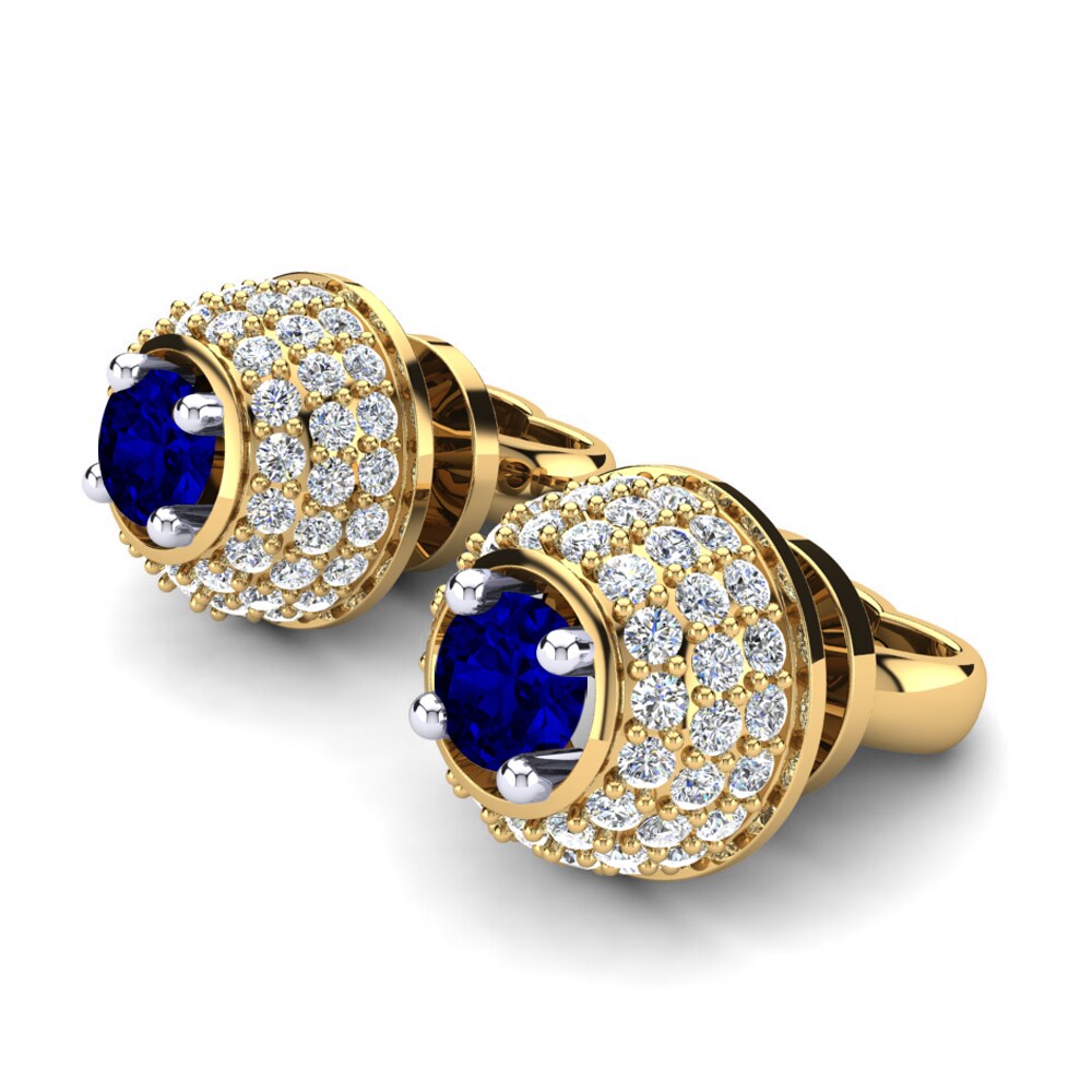 14k Oro Amarillo & Blanco Circonita Azul Oscuro Pendiente de mujer Loenarda