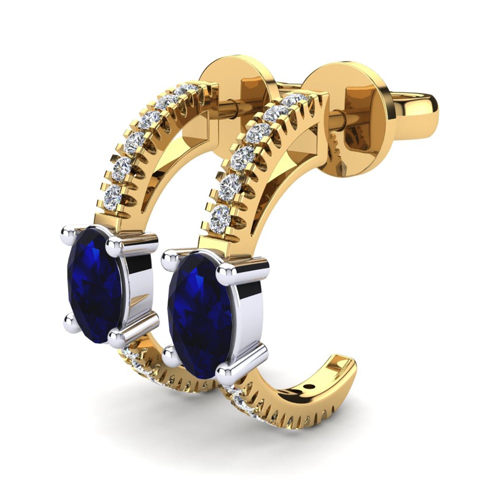 14k Oro Amarillo & Blanco Circonita Azul Oscuro Pendiente de mujer Martina