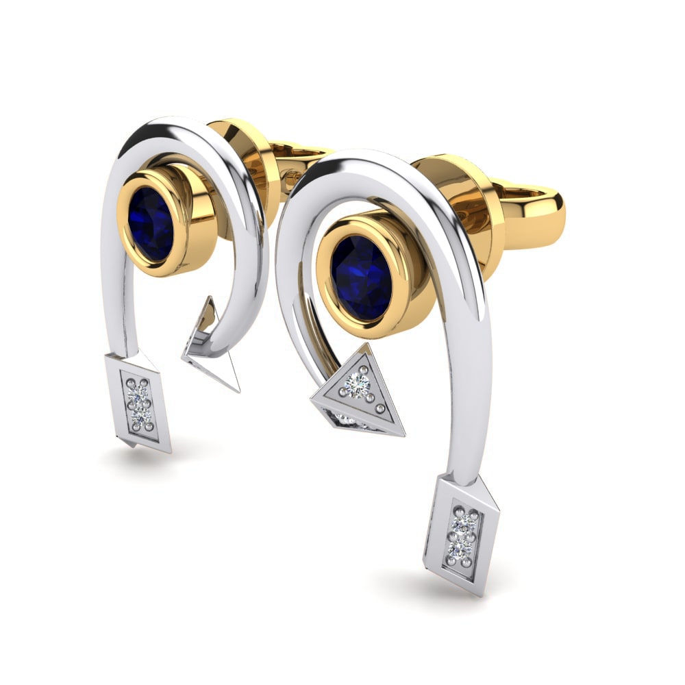 14k Oro Amarillo & Blanco Circonita Azul Oscuro Pendiente de mujer Paola