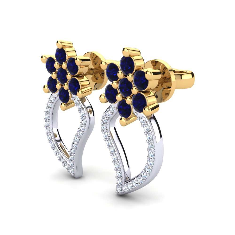 14k Oro Amarillo & Blanco Circonita Azul Oscuro Pendiente de mujer Parthenia