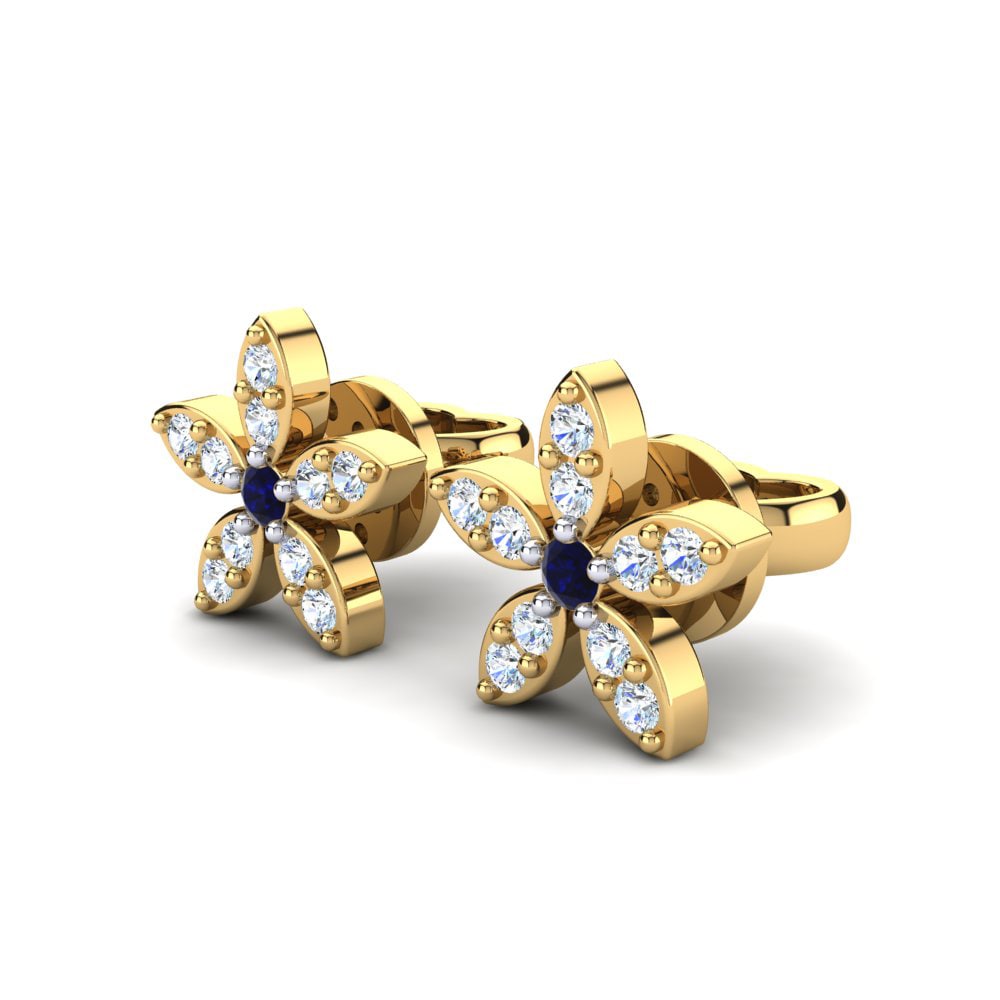 14k Oro Amarillo & Blanco Circonita Azul Oscuro Pendiente de mujer Perama