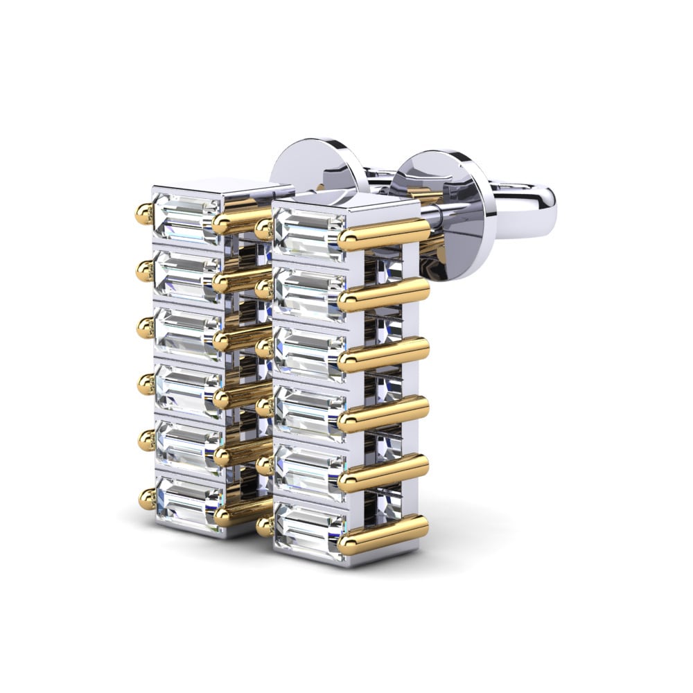 14k Oro Blanco & Amarillo Baguette Pendiente de mujer Siara