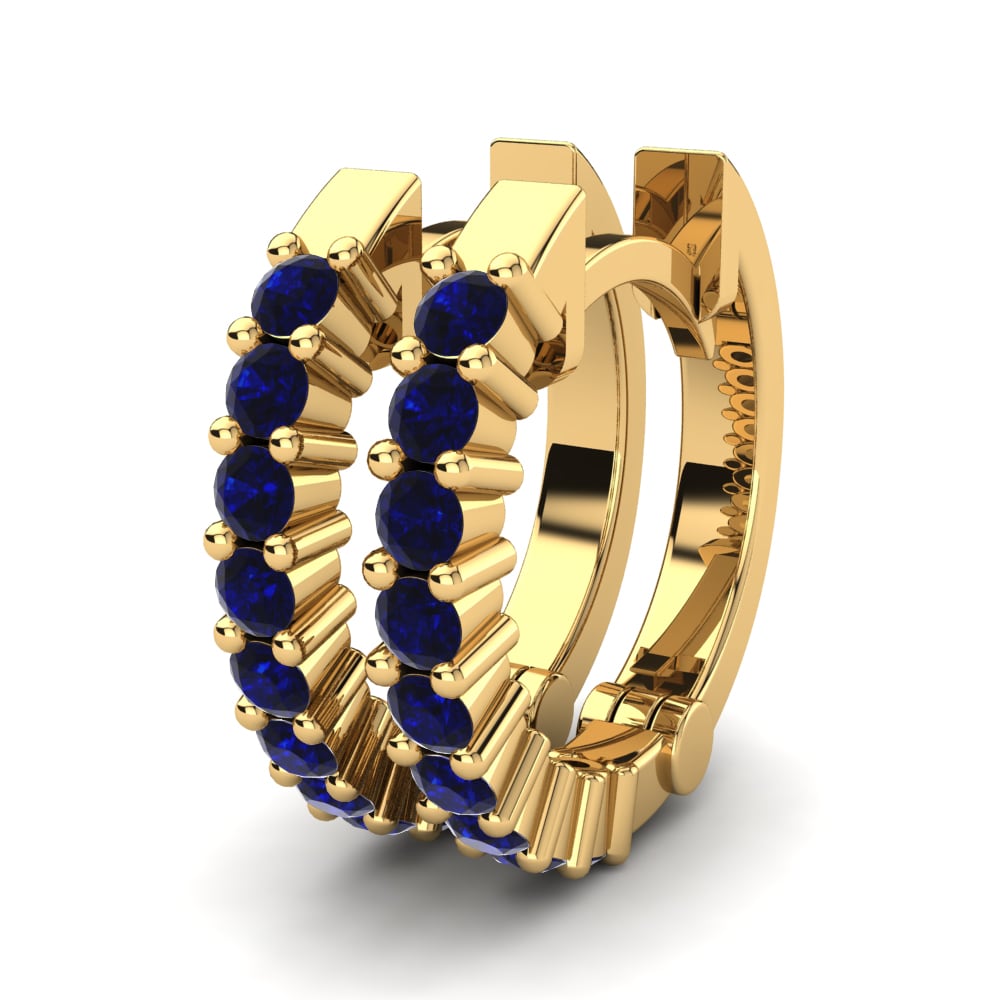 Ouro Amarelo 14K Safira Brincos Feminino Siria