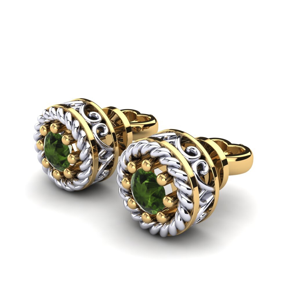 14k Oro Amarillo & Blanco Turmalina verde Pendiente de mujer Tamiko