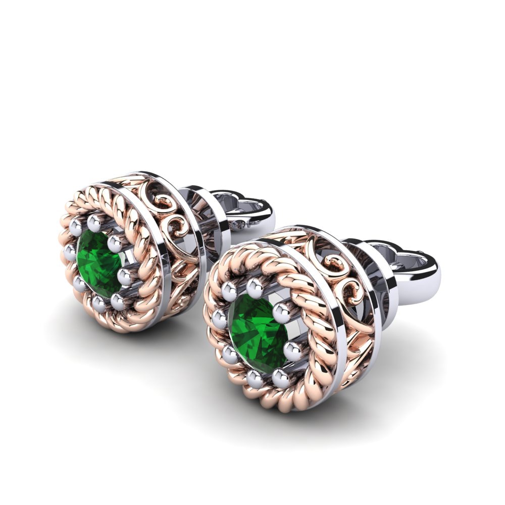 14ct White & Rose Gold Emerald (Lab Created) Women's Earring Tamiko