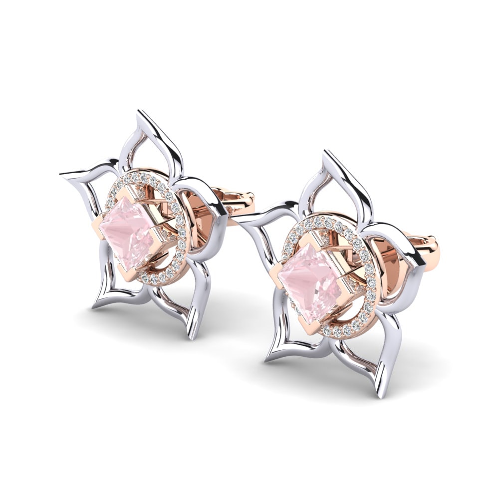 9k Oro Rosa & Blanco Cuarzo rosa Pendiente de mujer Thebes