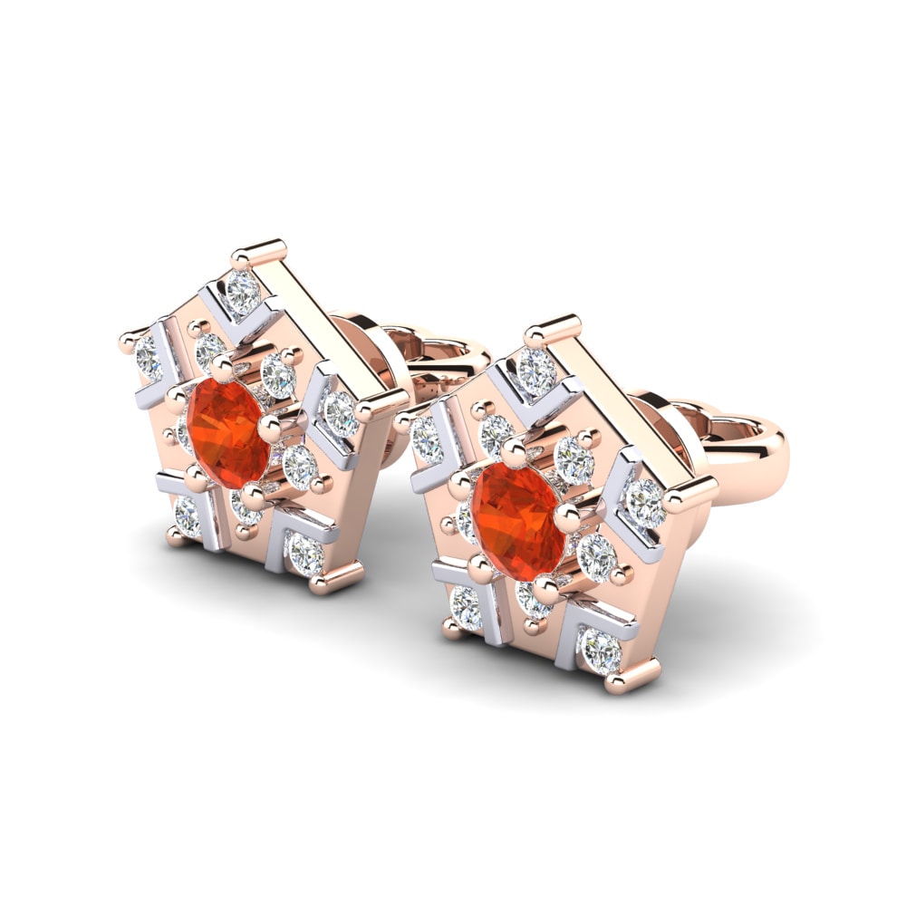 14ct Rose & White Gold Fire Opal Women's Earring Tiberia