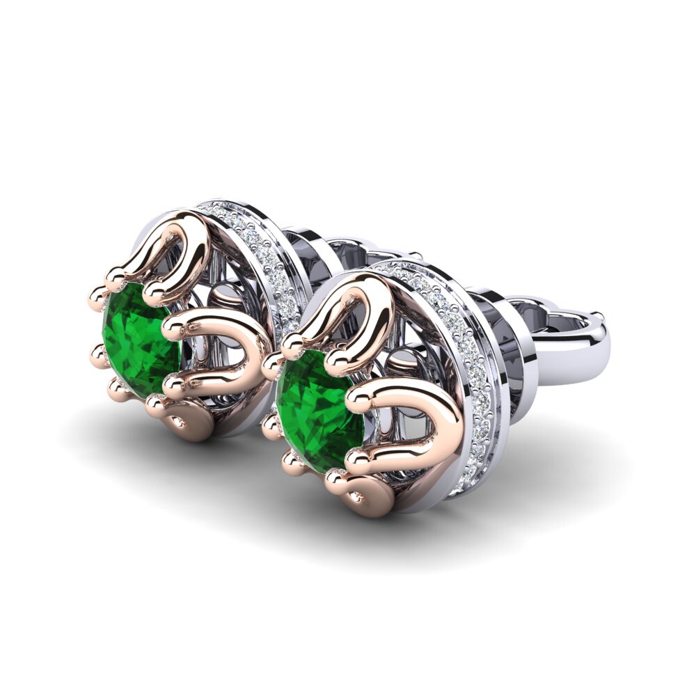 14ct White & Rose Gold Emerald (Lab Created) Women's Earring Vittoria