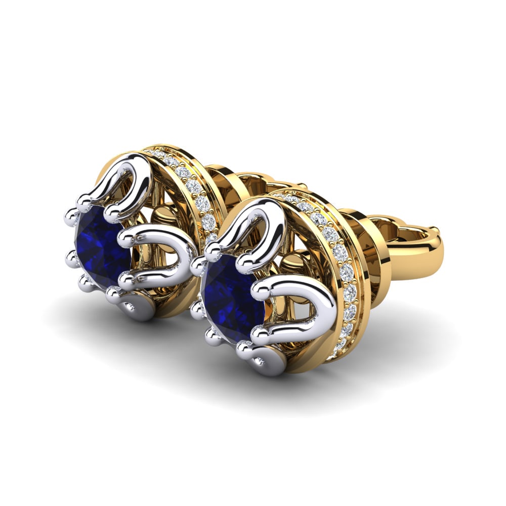 14k Oro Amarillo & Blanco Circonita Azul Oscuro Pendiente de mujer Vittoria
