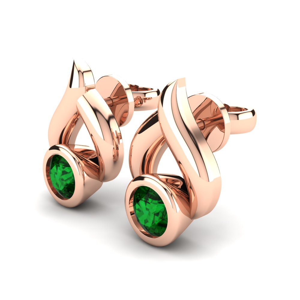 14k Oro Rosa Esmeralda (creada en laboratorio) Pendiente de mujer Zyon
