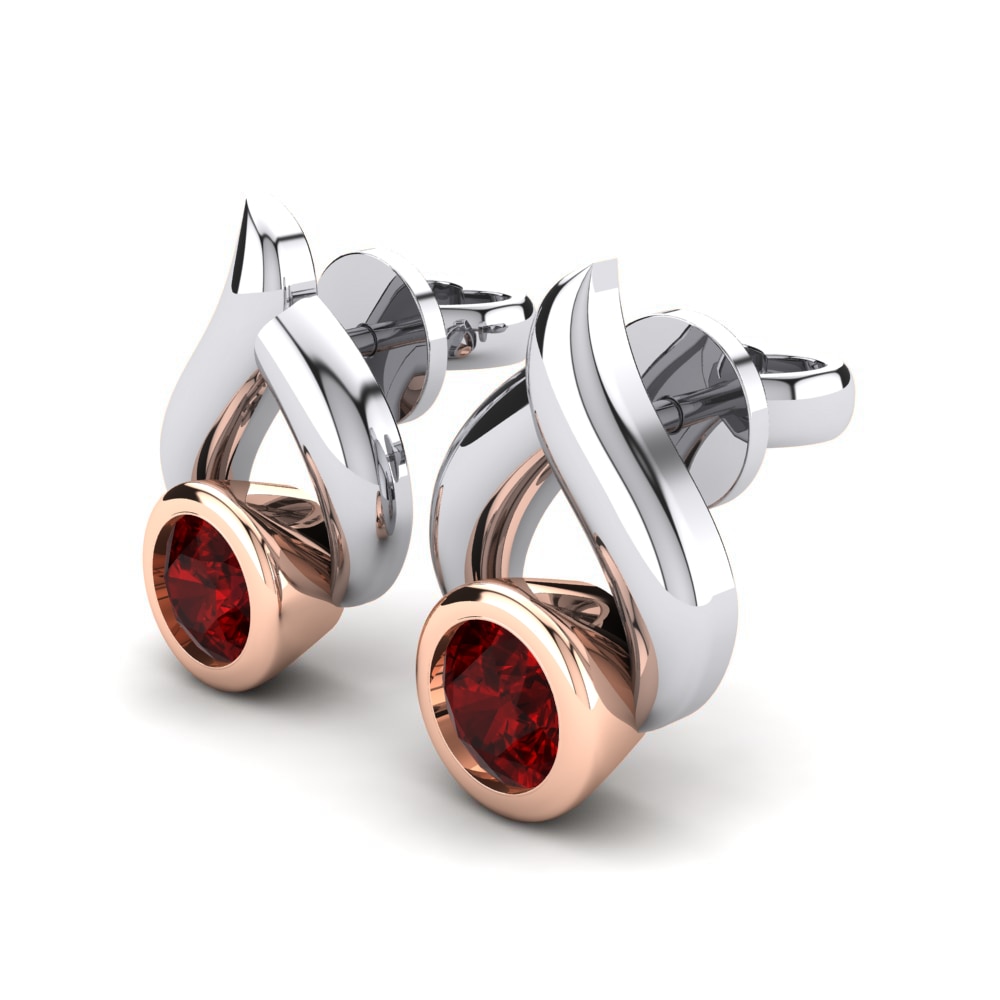 18k Oro Blanco & Rosa Rubí (Creado en laboratorio) Pendiente de mujer Zyon