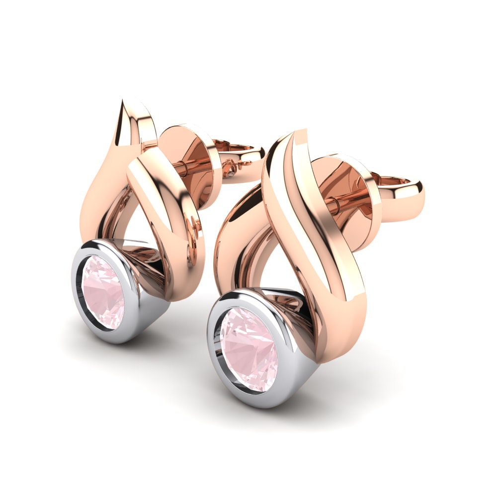 9k Oro Rosa & Blanco Cuarzo rosa Pendiente de mujer Zyon