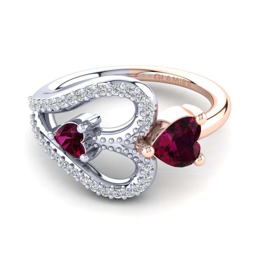 14k Oro Blanco & Rosa Granate Rhodolite Anillo Danaja