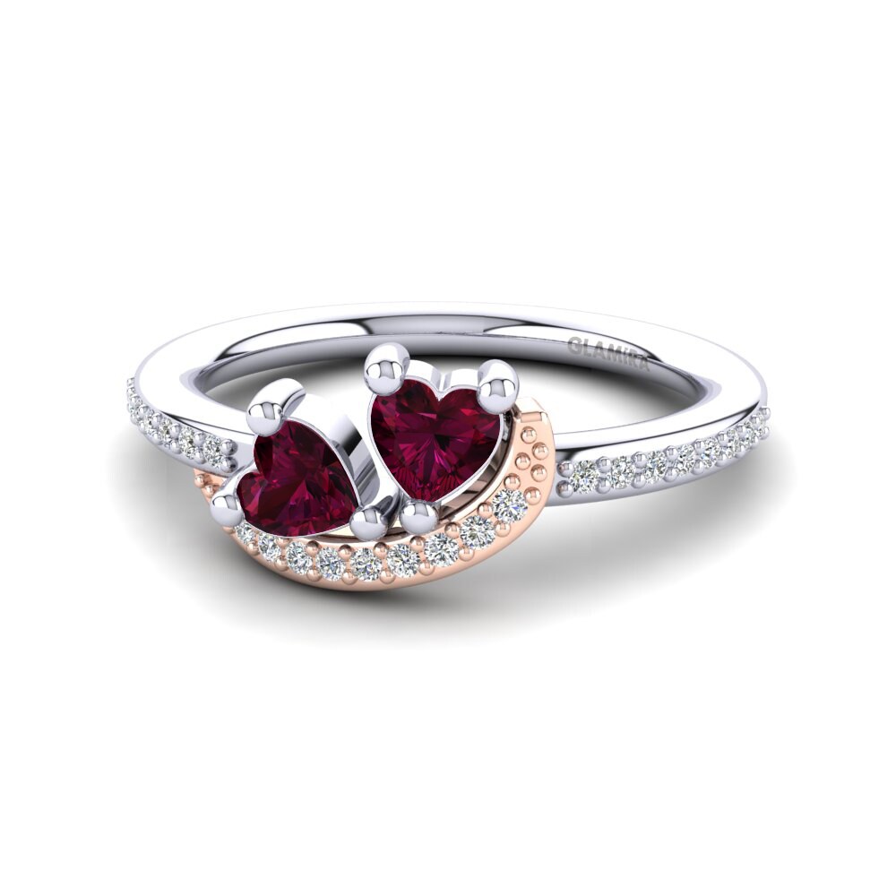 14k Oro Blanco & Rosa Granate Rhodolite Anillo Despoina
