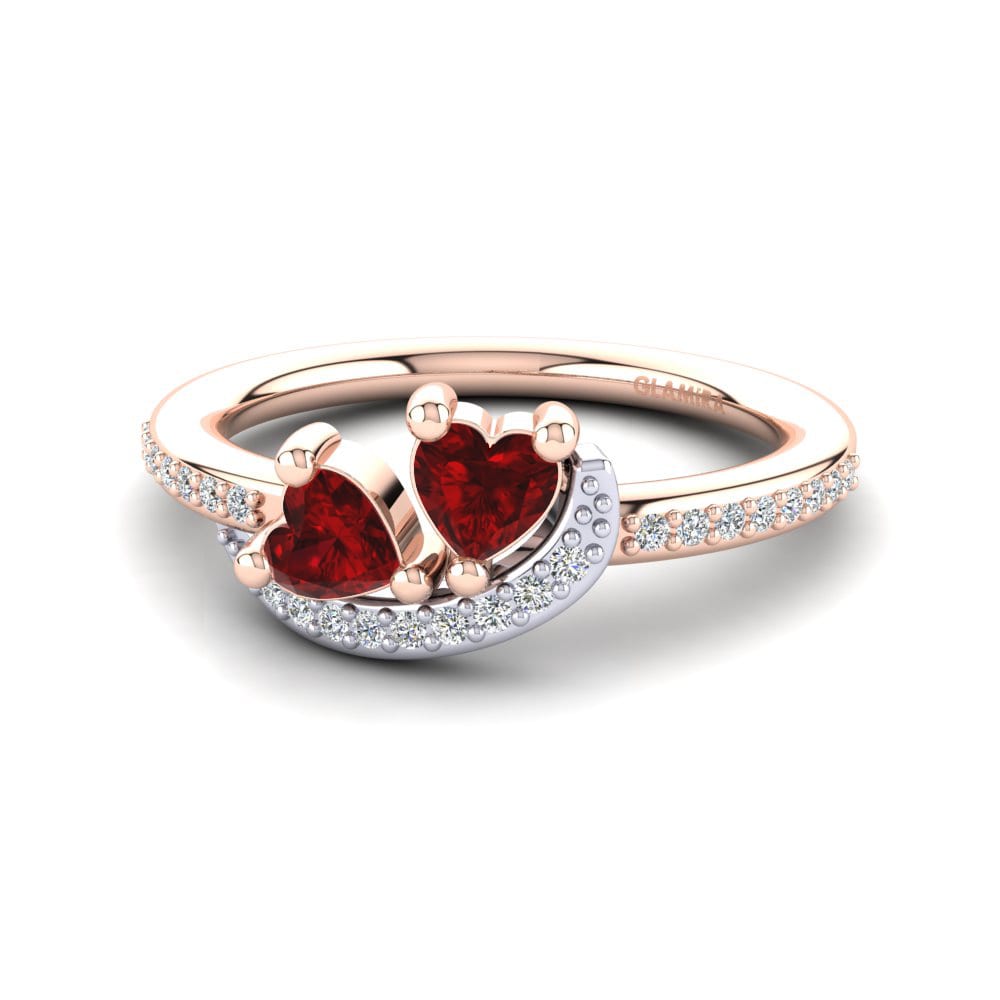 9ct Rose & White Gold Red Zirconia Ring Despoina