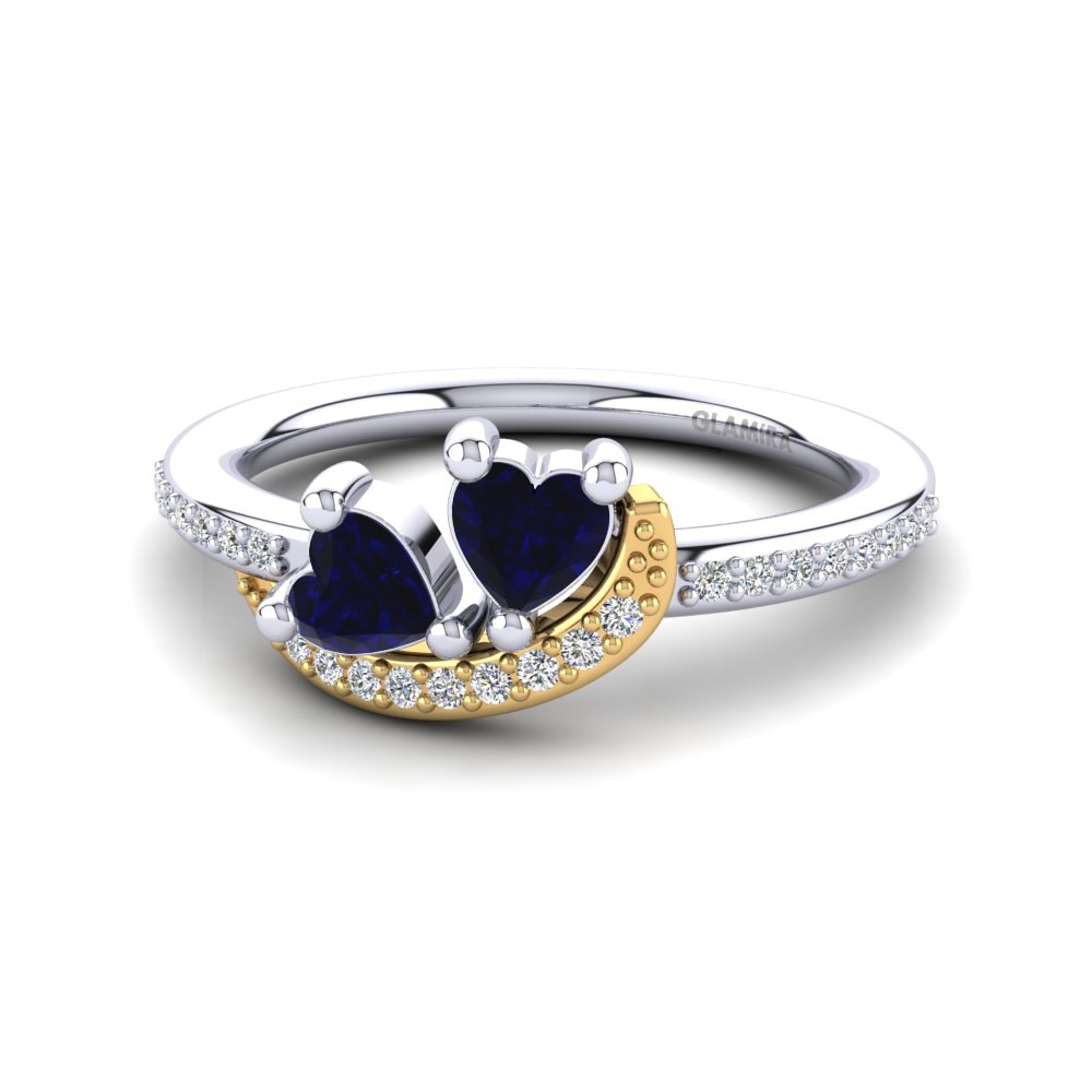 14ct White & Yellow Gold Dark Blue Zirconia Ring Despoina