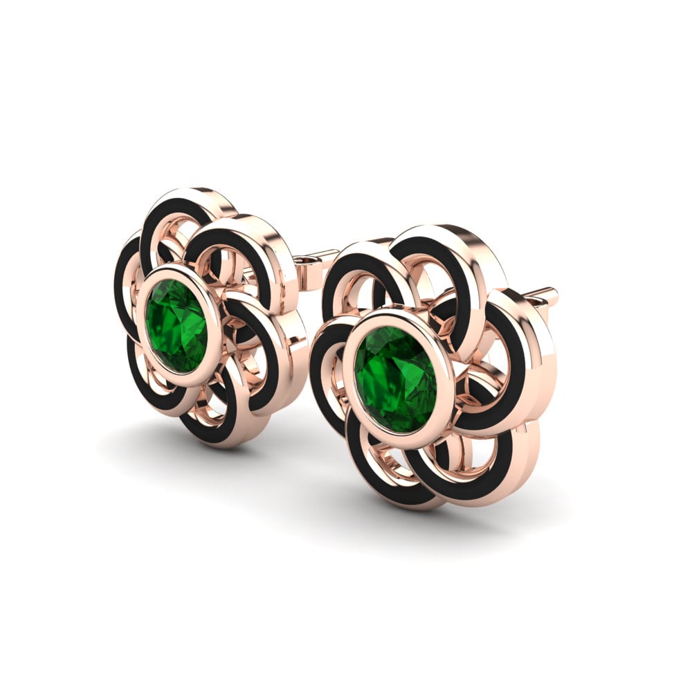 14k Oro Rosa Esmeralda (creada en laboratorio) Pendiente de mujer Duhter