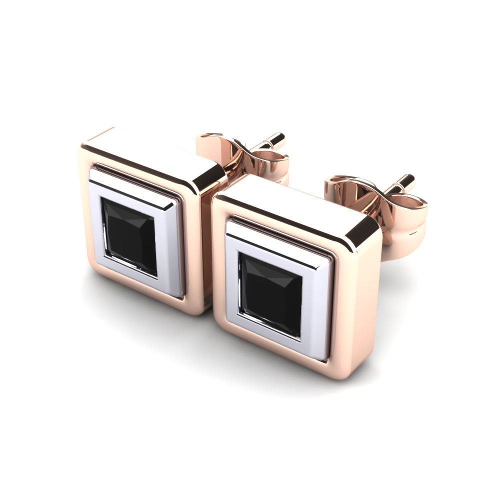 14k Oro Rosa & Blanco Zafiro negro Pendiente de mujer Ayame